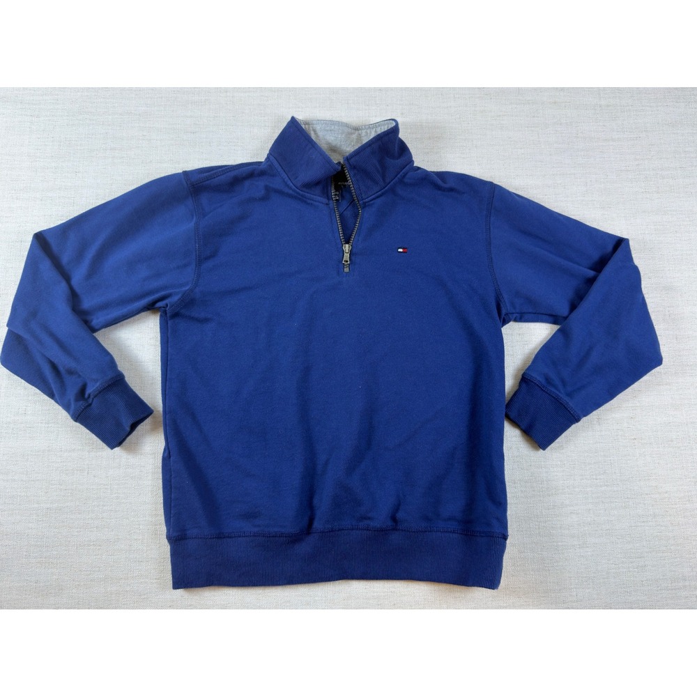 Tommy Hilfiger Boys Blue Quarter Zip Sweatshirt Size M 12/14 Pullover Logo
